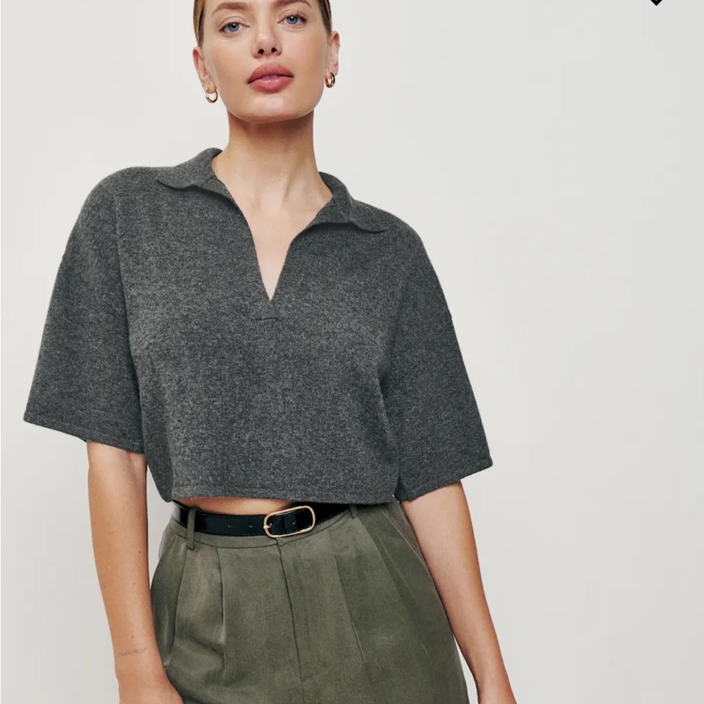 Reformation Maye Cashmere Short Sleeve Polo Sweater